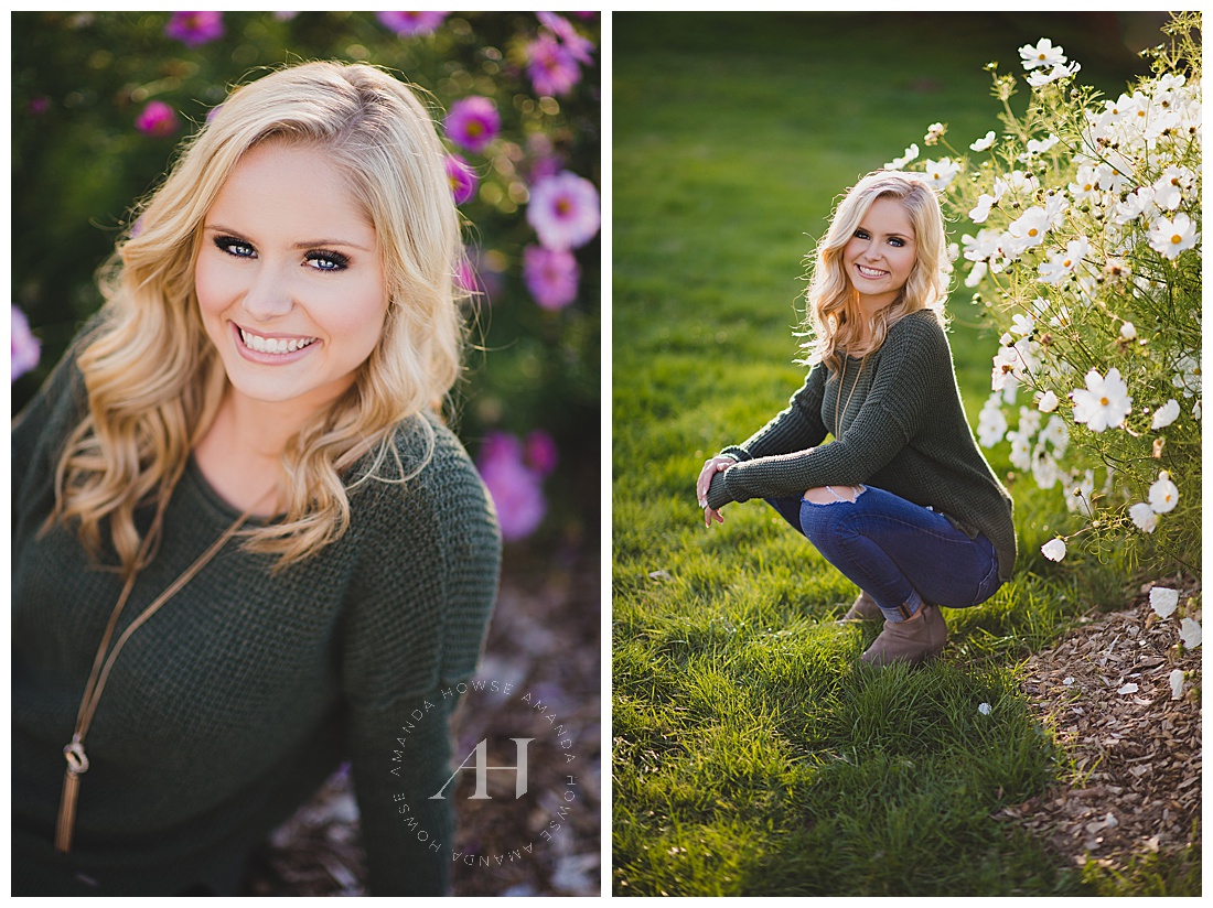 Senior Portraits in Field of Wildflowers Photographed by Tacoma Senior Photographer Amanda Howse