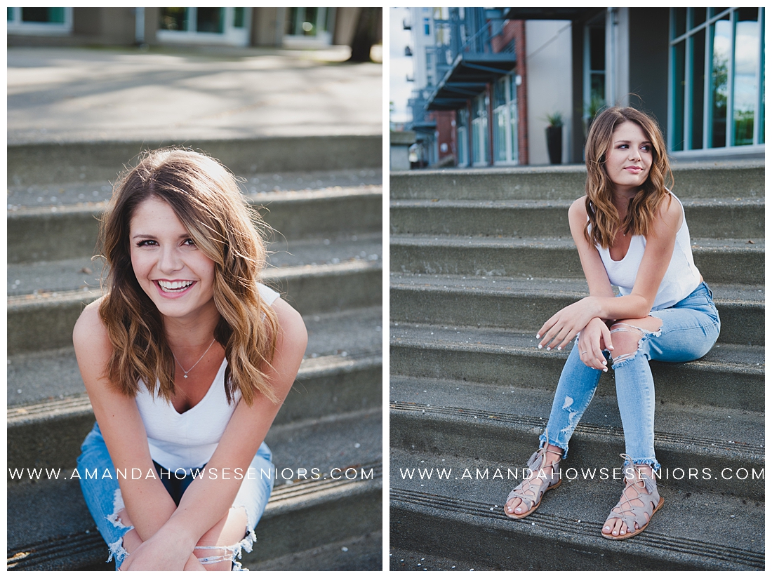 Modern & Urban Senior Portraits in Downtown Tacoma on the Steps of Foss Landing with Senior Portrait Photographer Amanda Howse