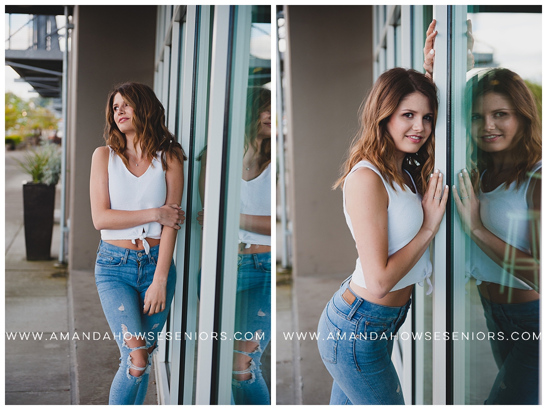 Casual Senior Outfit Inspiration with White Tank Top and Ripped Jeans in Foss Landing Photographed by Tacoma Senior Photographer Amanda Howse