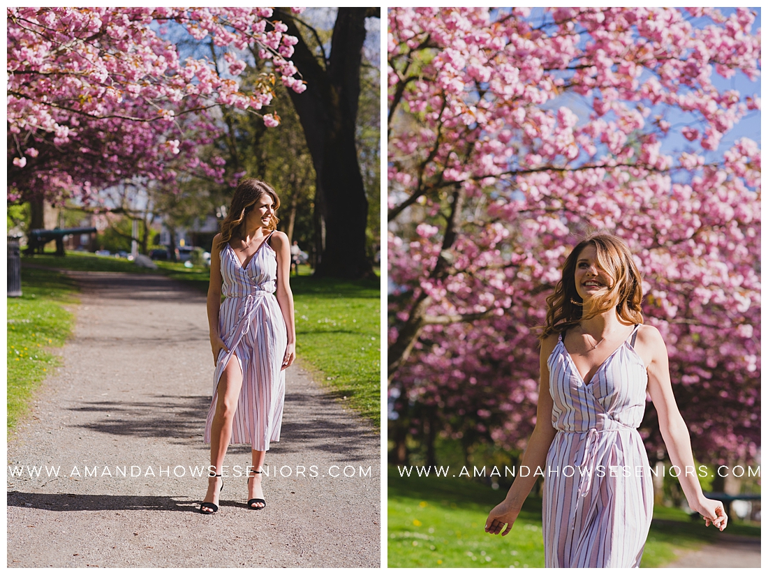 Senior Portraits with Cherry Blossoms in Tacoma by Senior Portrait Photographer Amanda Howse