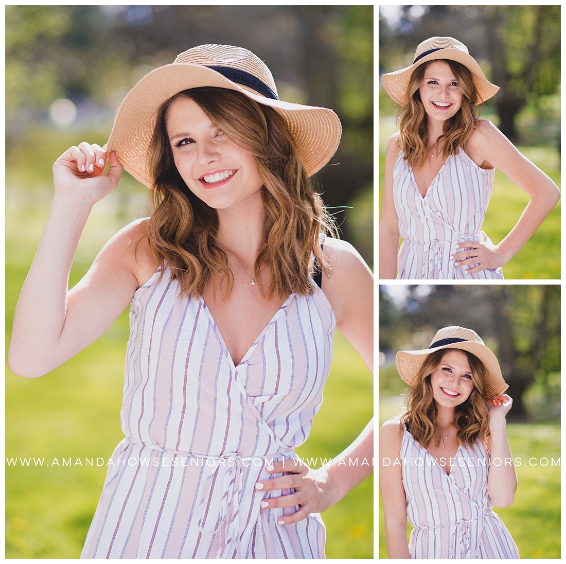 Cute Wright Park Senior Portraits with Straw Hat and Striped Dress in the Summer with Tacoma Senior Photographer Amanda Howse