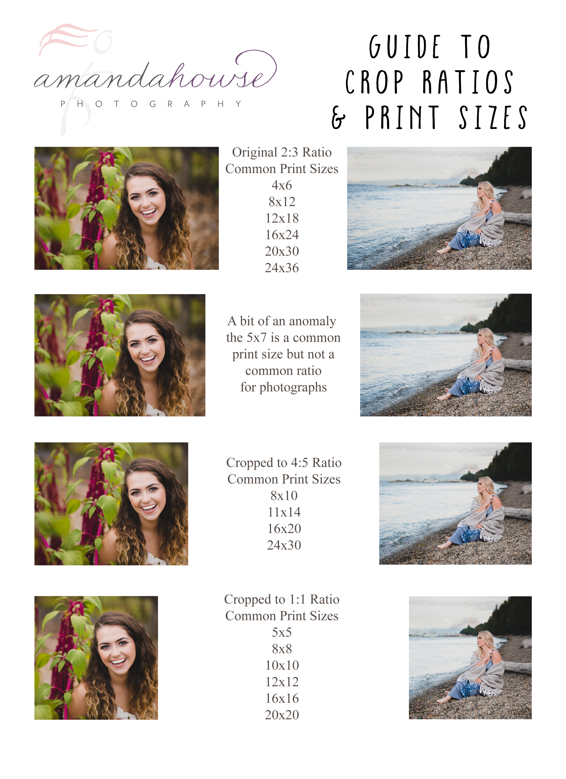 Crop Ratio Guide for Printing Photos and Designing Albums by Tacoma Senior Photographer Amanda Howse