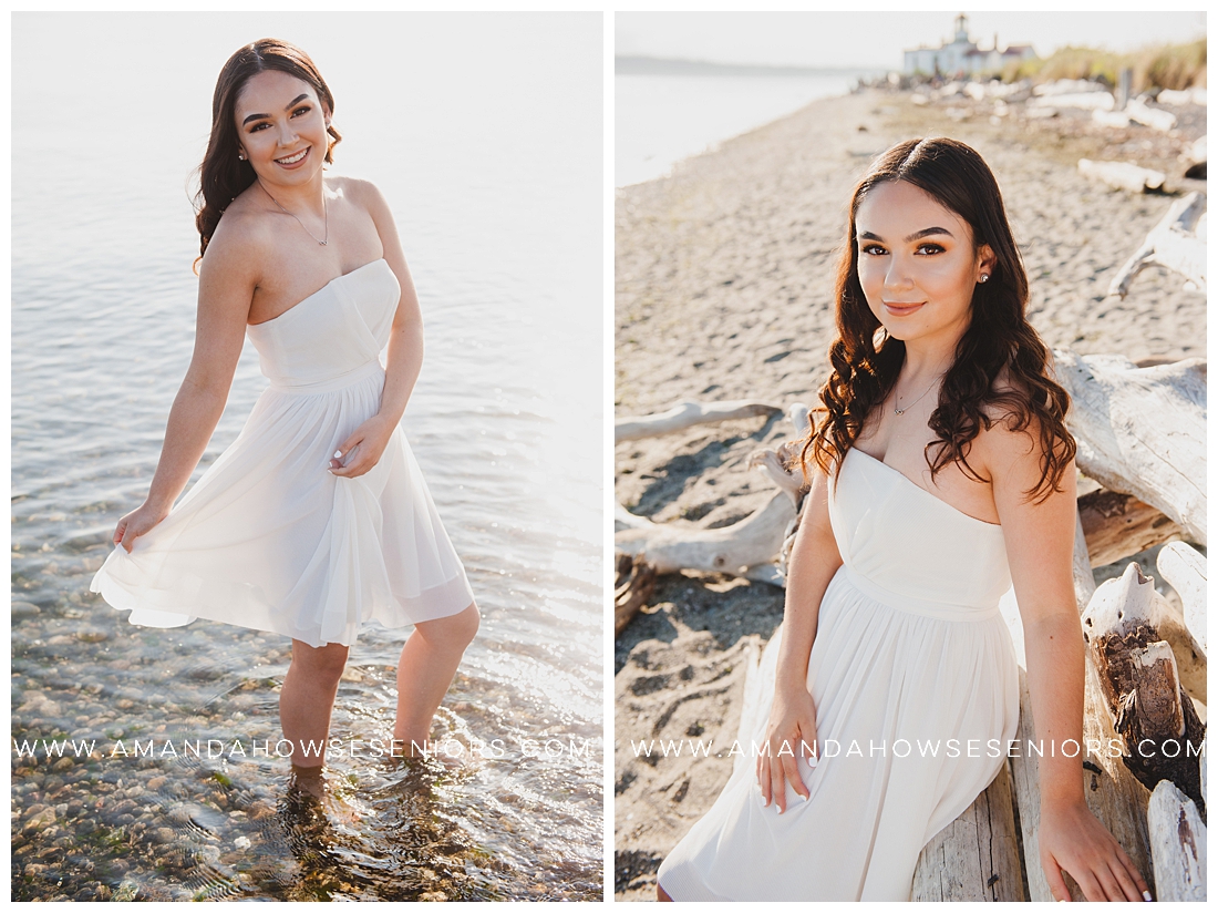 Discovery Park Senior Portrait Session on the Beach with cute White Dress Photographed by Tacoma Senior Photographer Amanda Howse