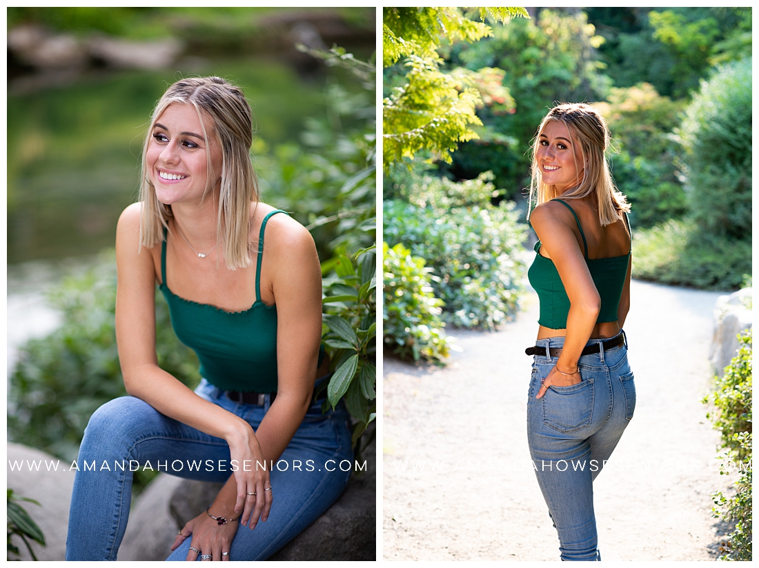 Casual Senior Portraits with Lush Greenery in Tacoma Garden Photographed by Tacoma Photographer Amanda Howse Photography