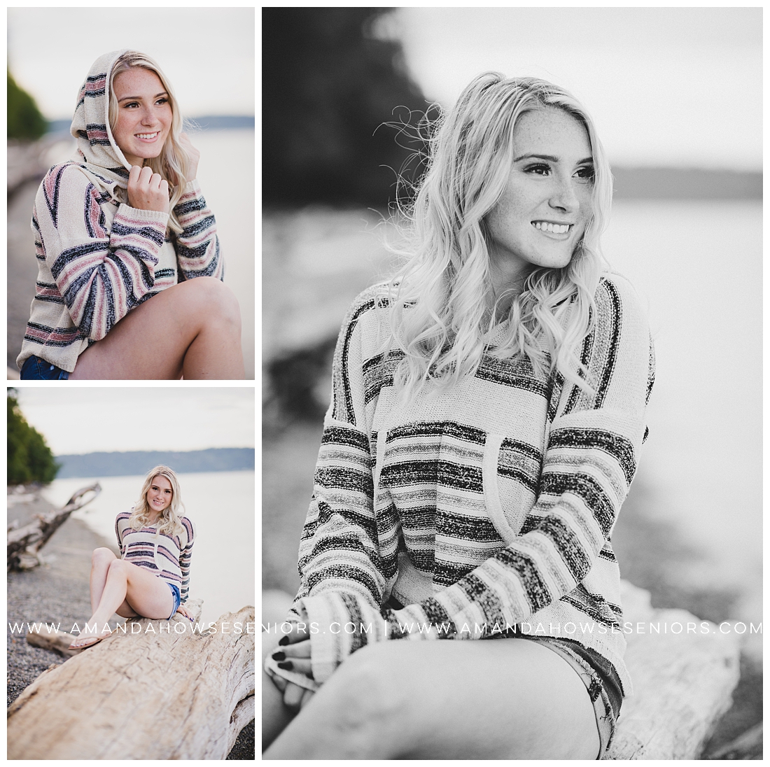 Casual Beach Portraits with Striped Sweater Senior Portrait Outfit Inspo Photographed by Tacoma Senior Portrait Photographer Amanda Howse