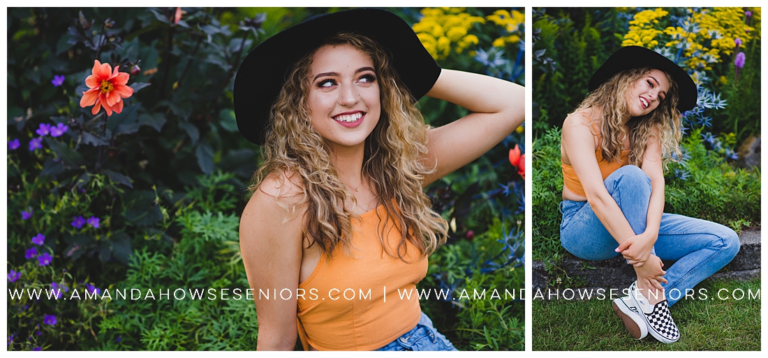 Natural Senior Portraits in Point Defiance Rose Garden with Stylish Hat and Outfit Inspo Photographed by Tacoma Senior Portrait Photographer Amanda Howse