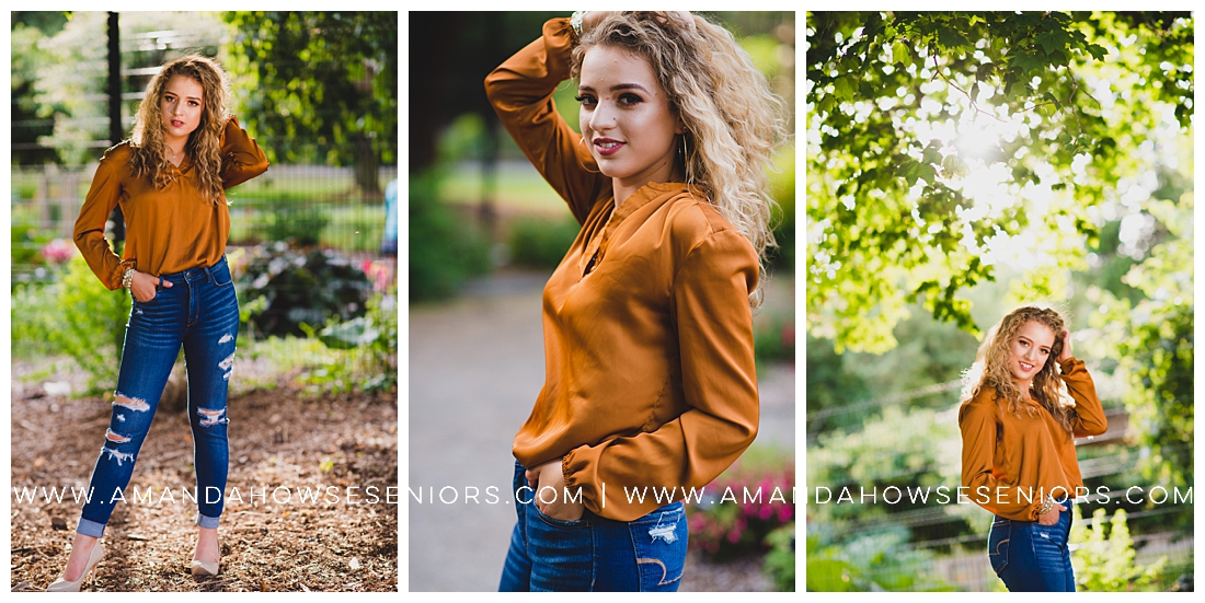 Beautiful Senior Portraits with Natural Curly Hair, Gorgeous Mustard Top & Jeans Photographed by Senior Portrait Photographer Amanda Howse