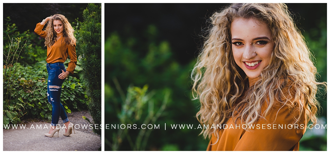 Glam Senior Portrait Session with Curly Hair, Cute Outfits, and Perfect Makeup Photographed by Tacoma Senior Photographer Amanda Howse