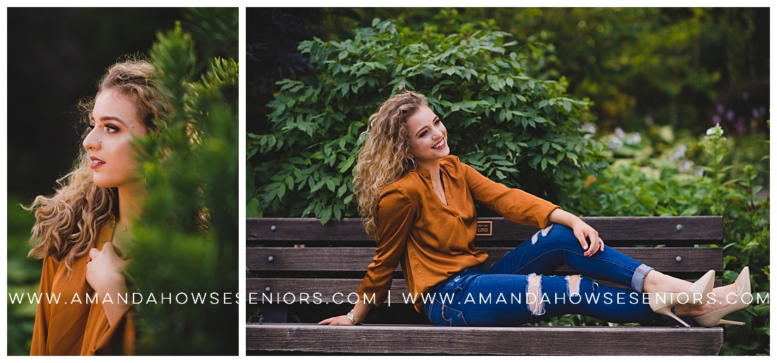 Gorgeous Senior Portraits in Pt. Defiance on a Park Bench with Ripped Jeans & Heels Photographed by Tacoma Senior Photographer Amanda Howse