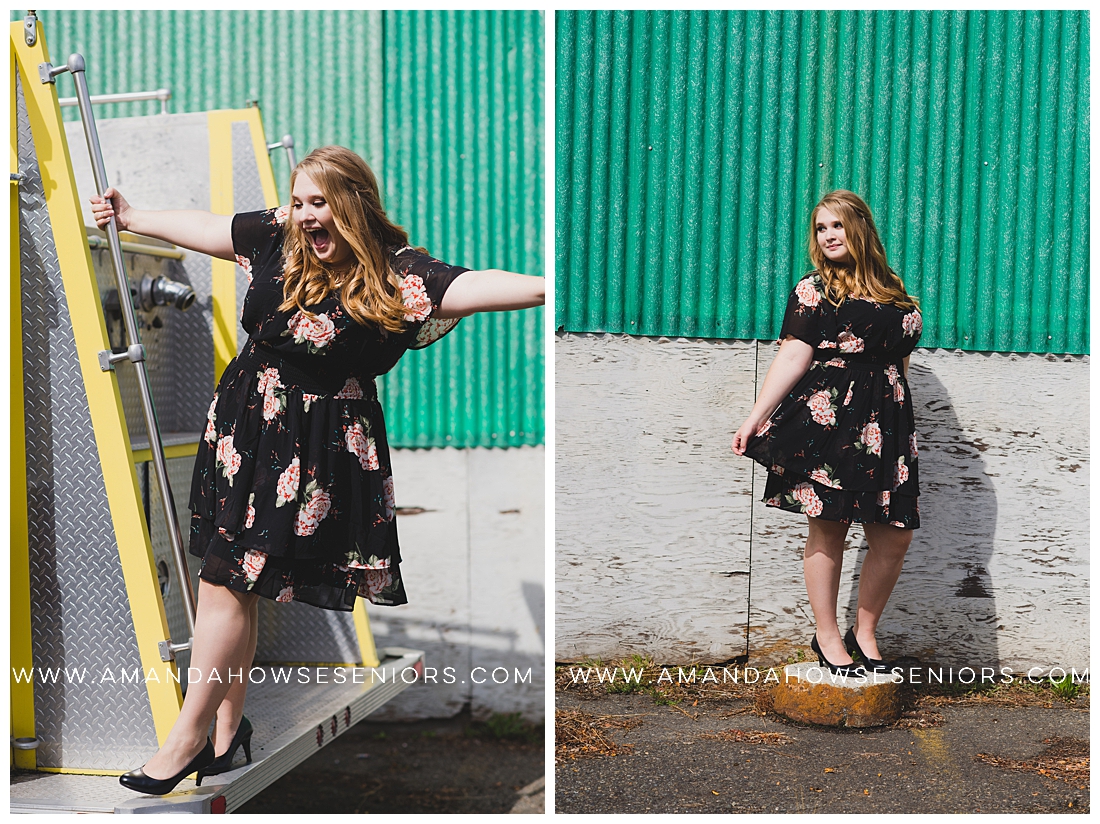 Fun and Playful Senior Portraits with Colorful City Wall Photographed by Tacoma Senior Photographer Amanda Howse