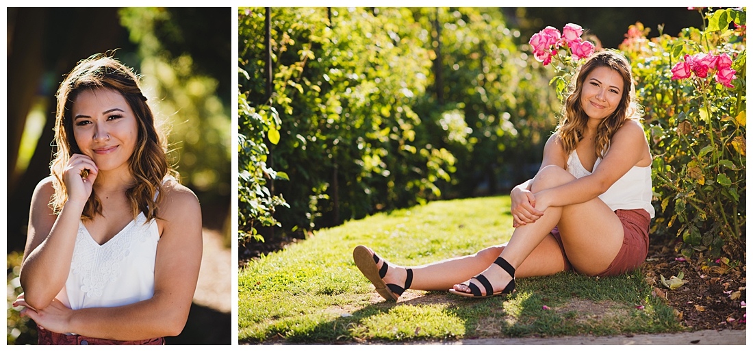 Cute Summer Senior Portraits in a Garden with Sandals, Shorts and Tank Top Photographed by Point Defiance Photographer Amanda Howse