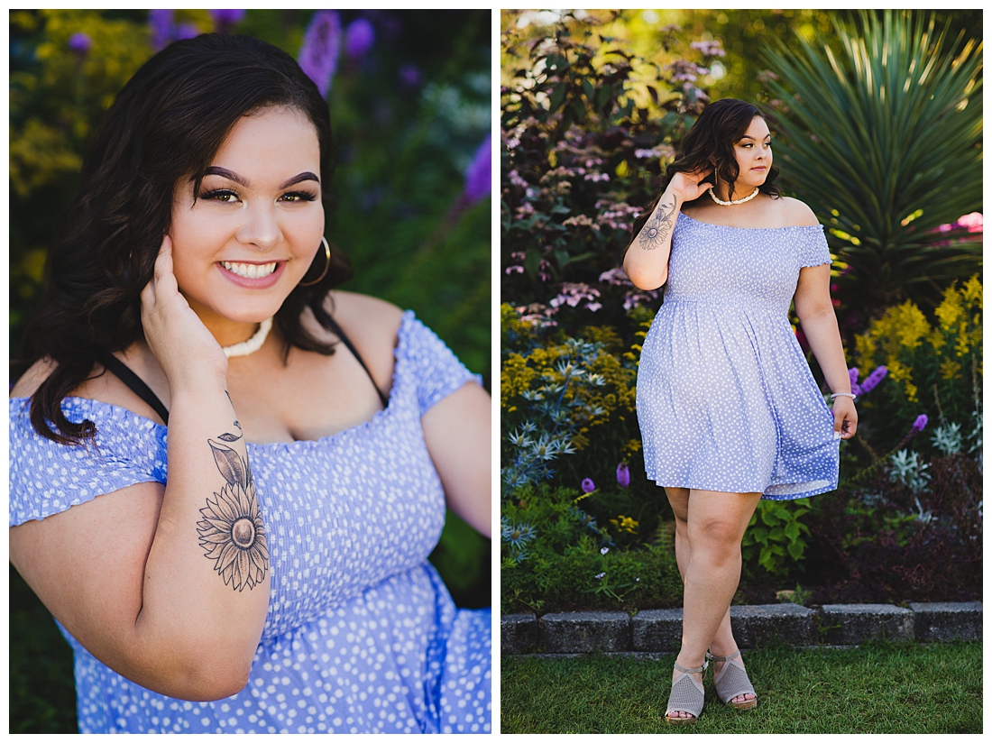 Cute & Flirty Senior Portraits with Summer Outfit Inspo Photographed in the Rose Garden by Tacoma Senior Photographer Amanda Howse
