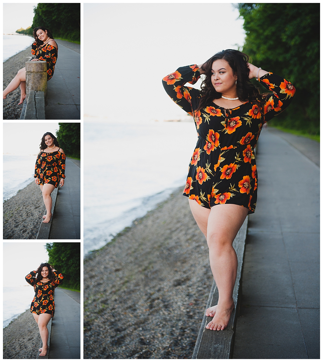 Beachy Summer Portraits with Floral Romper and Cute Poses Photographed by Tacoma Senior Photographer Amanda Howse