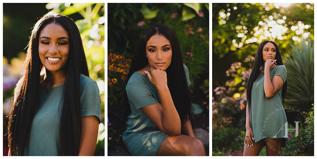 Cute Senior Portraits with Sage Green Dress and Yummy light photographed by Tacoma Senior Photographer Amanda Howse