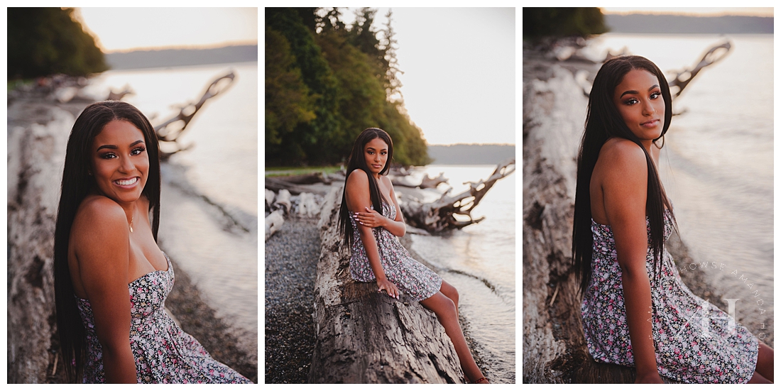 Late Summer Senior Portraits on the Beach with Sundress in Tacoma photographed by Senior Photographer Amanda Howse