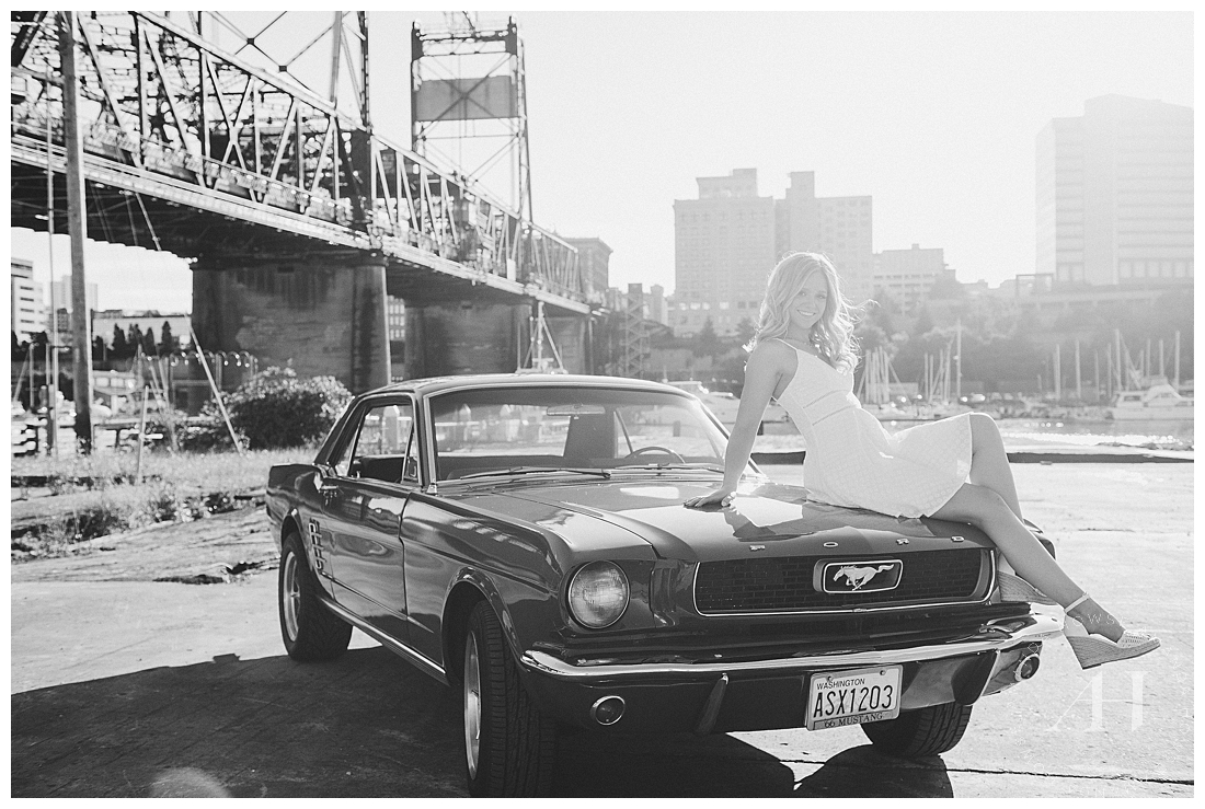 Vintage Senior Portraits with Mustang Convertible Photographed by Tacoma Senior Photographer Amanda Howse