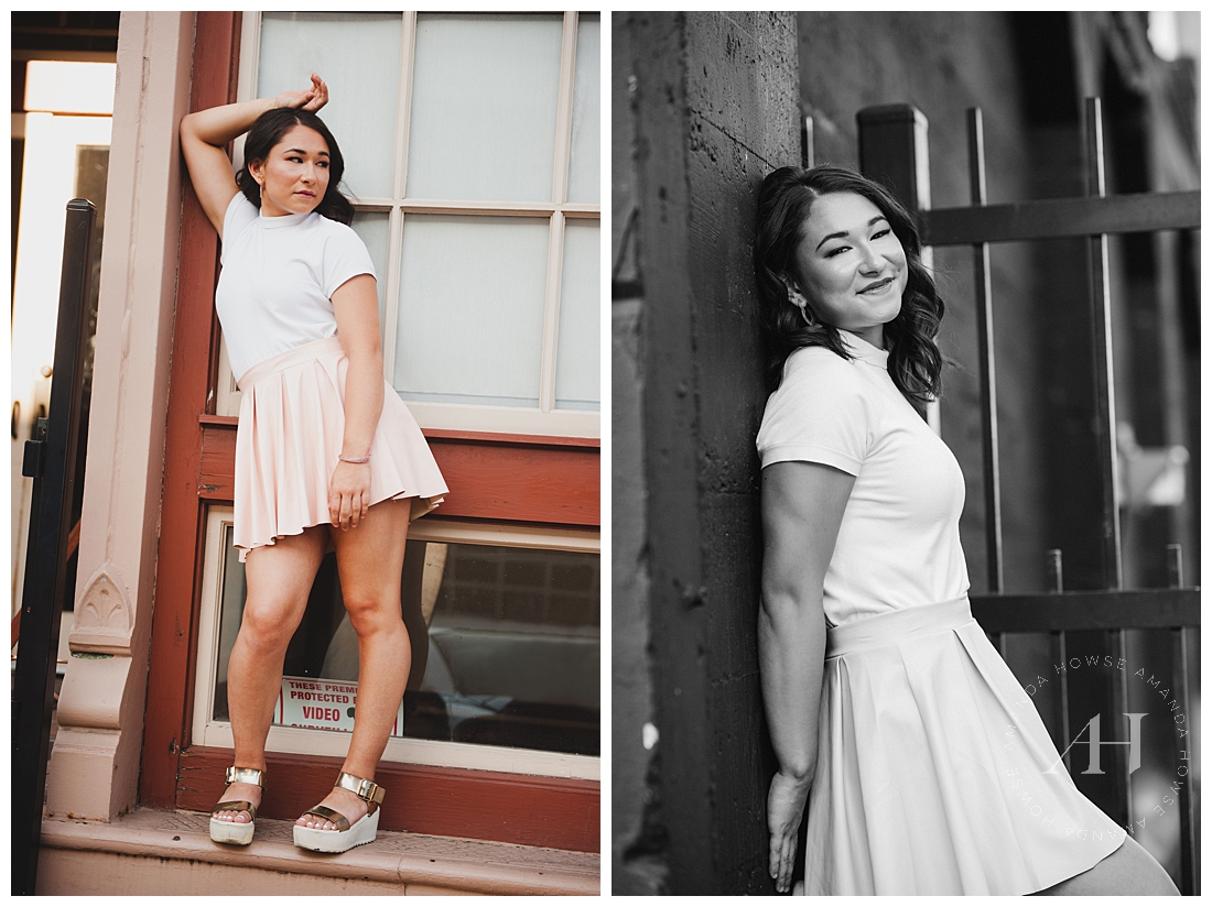 Urban Senior Photos in Opera Alley with Poses and Outfit Inspiration photographed by Tacoma Senior Photographer Amanda Howse