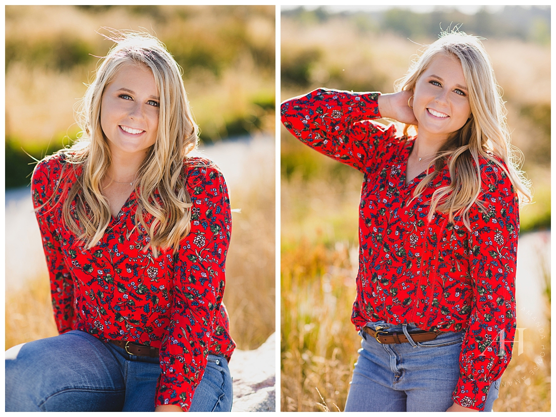 Rustic senior portraits in the dunes with sunlight and outfit inspiration photographed by Tacoma senior photographer Amanda Howse
