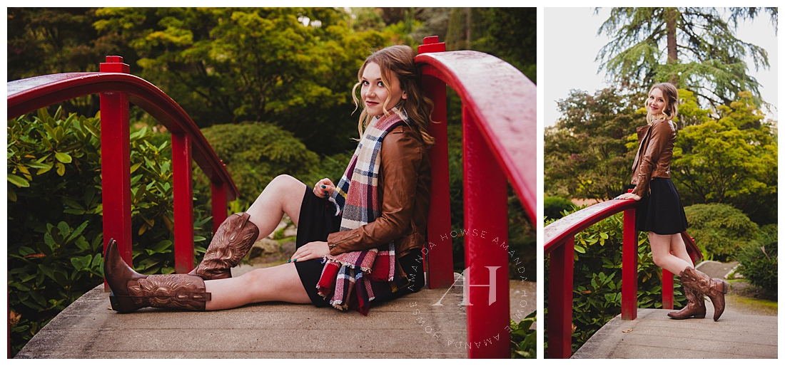 Cozy Fall Portrait Session in Kubota Garden on the Bridge Photographed by Amanda Howse