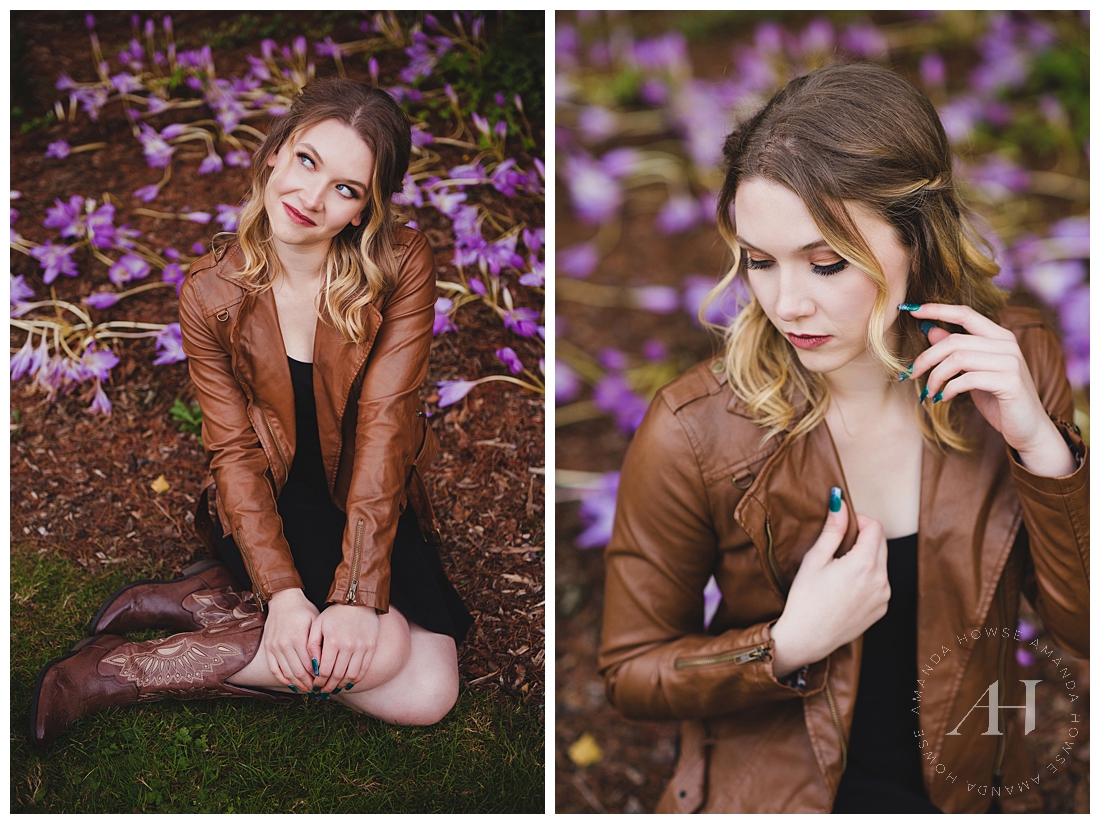 Cute Senior Portraits in Tacoma Garden with Bright Flowers Photographed by Amanda Howse