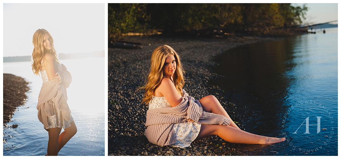 Beautiful beach portraits of high school senior in Gig Harbor photographed by Amanda Howse
