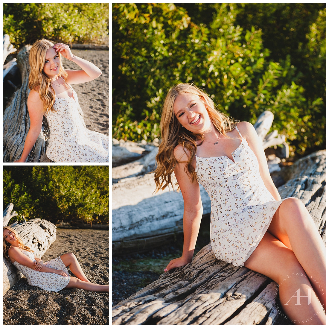 High School Senior Portrait Session in Gig Harbor on Beach with Driftwood photographed by Tacoma Senior Photographer Amanda Howse