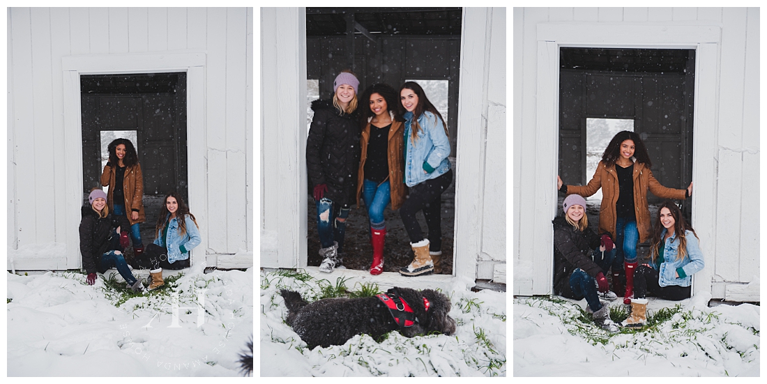 White Barn Senior Portraits in the Snow Photographed by Tacoma Senior Photographer Amanda Howse