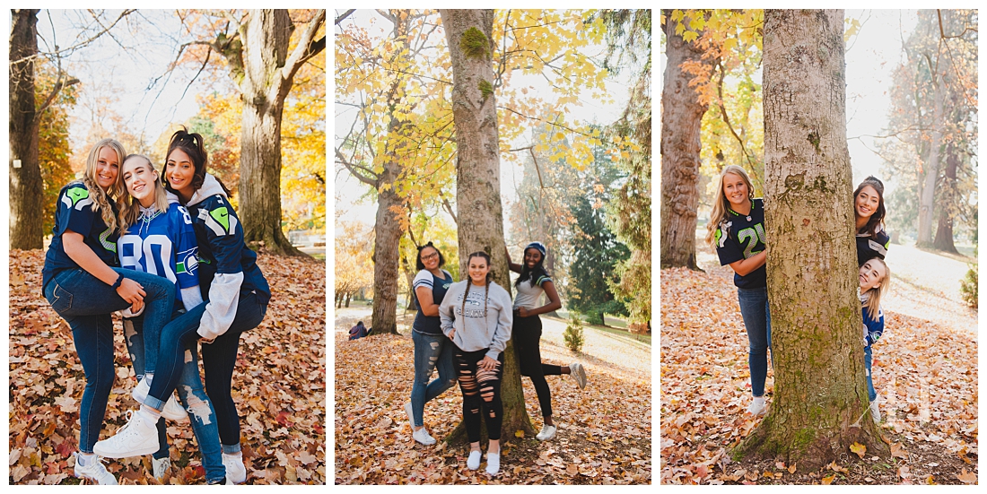 Fun Group Portrait Session with AHP Model Team in Seahawks Gear Photographed by Tacoma Senior Photographer Amanda Howse