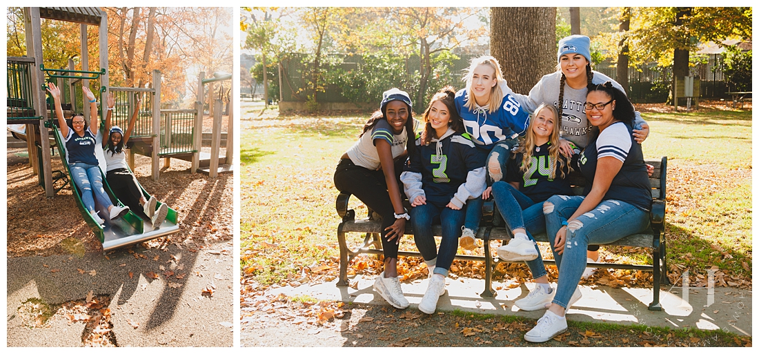 Seahawks themed group portrait session with class of 2020 AHP Model Team photographed by Tacoma Senior Photographer Amanda Howse