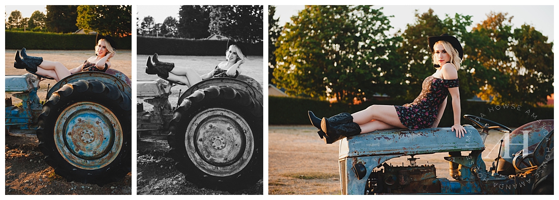 Country Senior Portraits on a Tractor in Ft Stilly Photographed by Tacoma Senior Photographer Amanda Howse