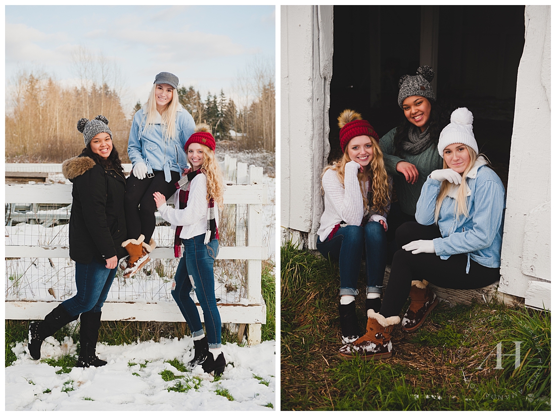 Snow Day Portrait Session with Cozy Outfits at Wild Hearts Farm Photographed by Tacoma Senior Photographer Amanda Howse