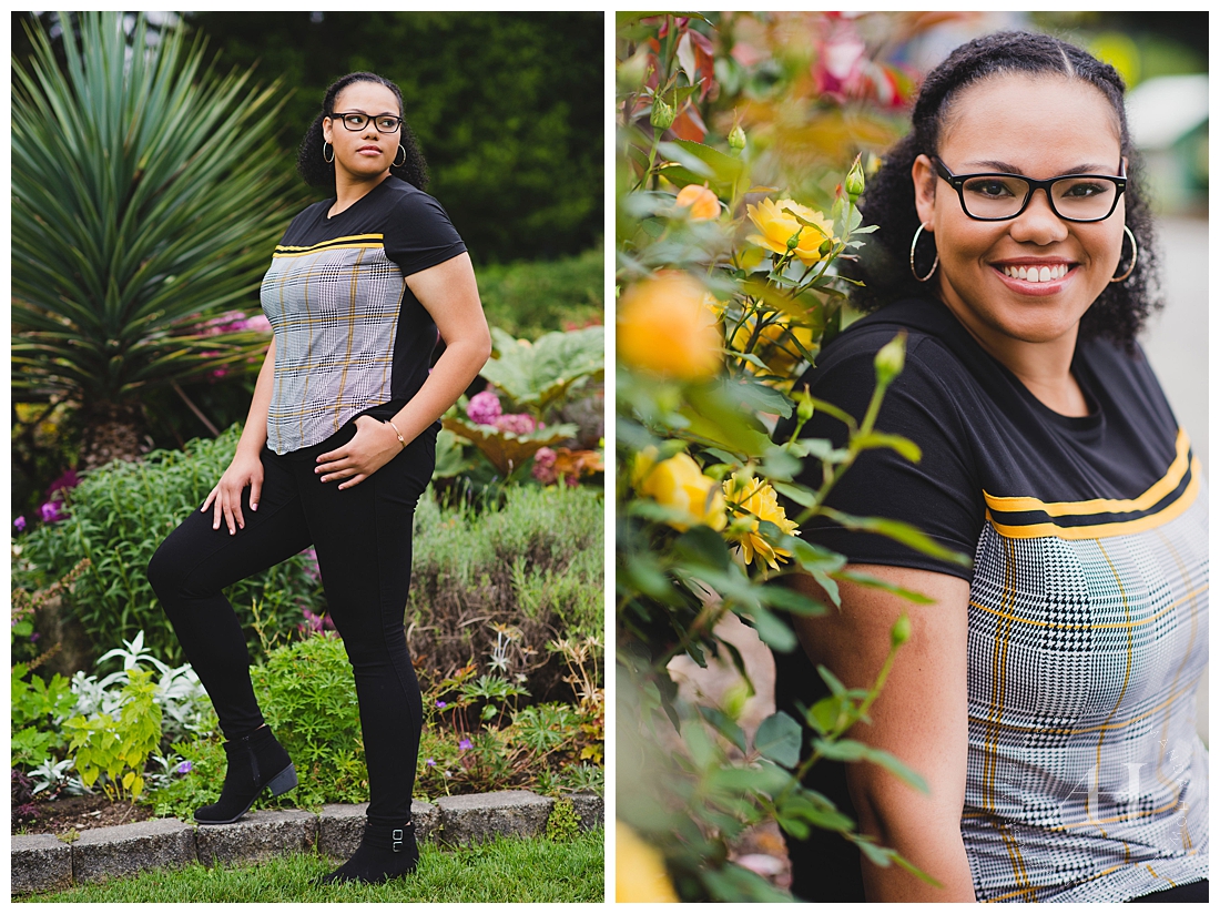 Point Defiance Park Senior Portraits with Flowers and Casual Outfit Inspo Photographed by Tacoma Senior Photographer Amanda Howse