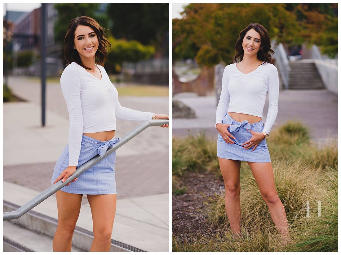 Summer Outfit Ideas for Senior Portraits with Crop Top and Mini Skirt Photographed by Tacoma Senior Photographer Amanda Howse