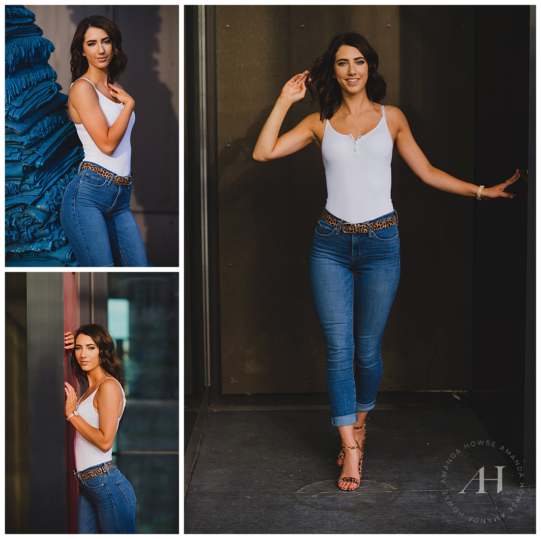 Timeless senior portraits with white tank top and jeans Photographed by Tacoma Senior Photographer Amanda Howse