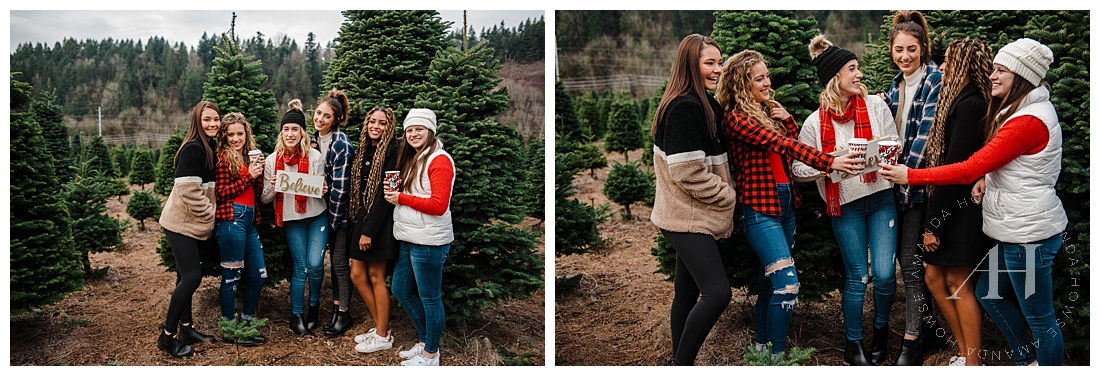 Tree Farm Portrait Session with Starbucks drinks and cozy outfits Photographed by Tacoma Senior Photographer Amanda Howse
