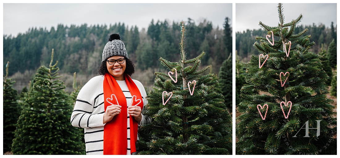Cute Senior Portraits for Christmas at a Tree Farm Photographed by Tacoma Senior Photographer Amanda Howse