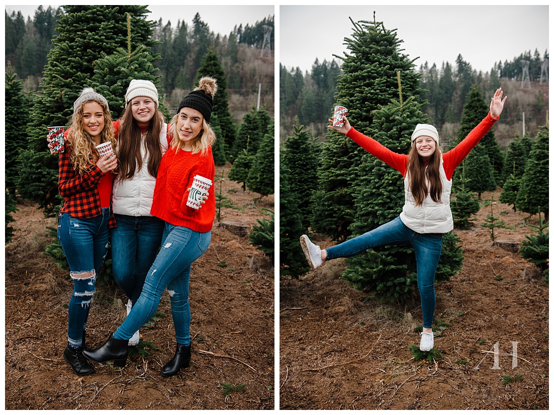 Playful Holiday Photoshoot with Christmas Trees Photographed by Tacoma Senior Photographer Amanda Howse