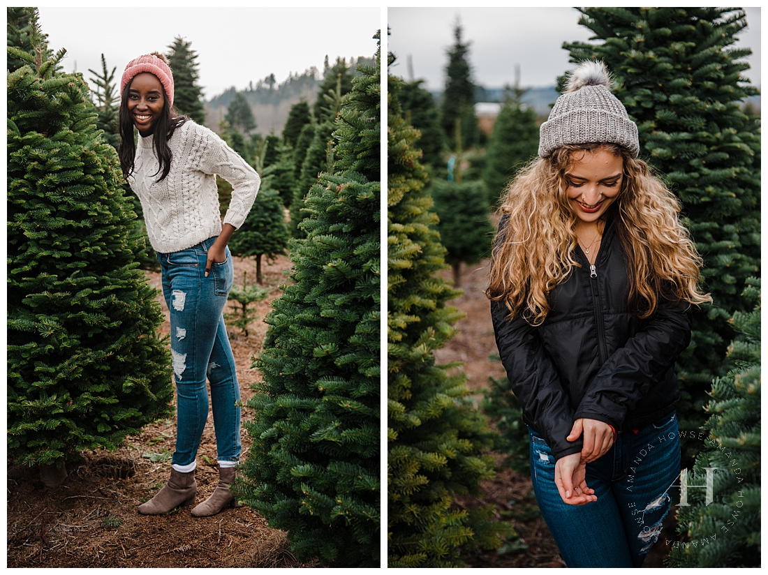 Cute Senior Girl Portraits on a Christmas Tree Farm Photographed by Tacoma Senior Photographer Amanda Howse