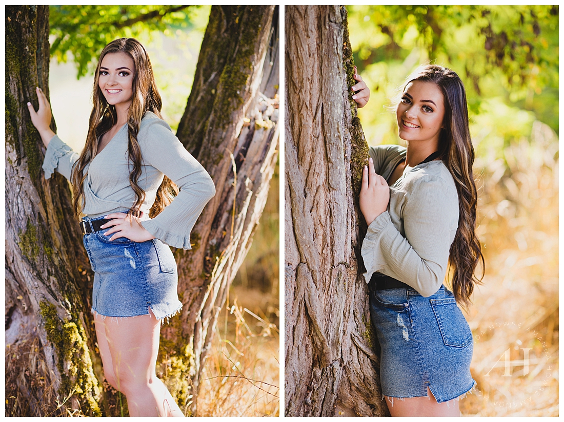 High School Senior Portraits posing by a Tree in Ft. Stilly photographed by Tacoma Senior Photographer Amanda Howse