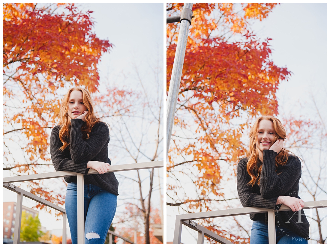 Sunny Tacoma senior portraits downtown with changing leaves and fall outfit inspiration photographed by Amanda Howse