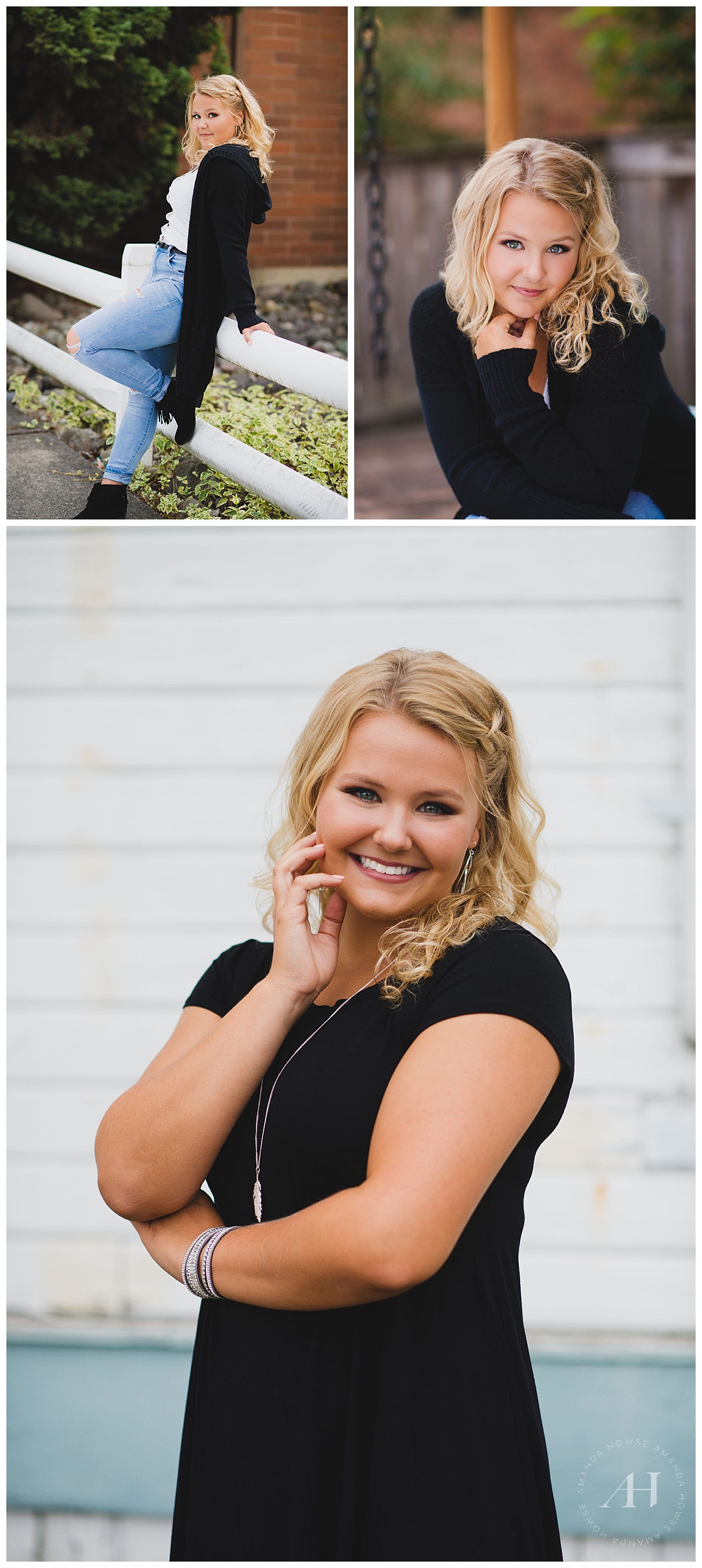 White-washed brick wall backdrop in Orting for casual summer senior portraits photographed by Amanda Howse