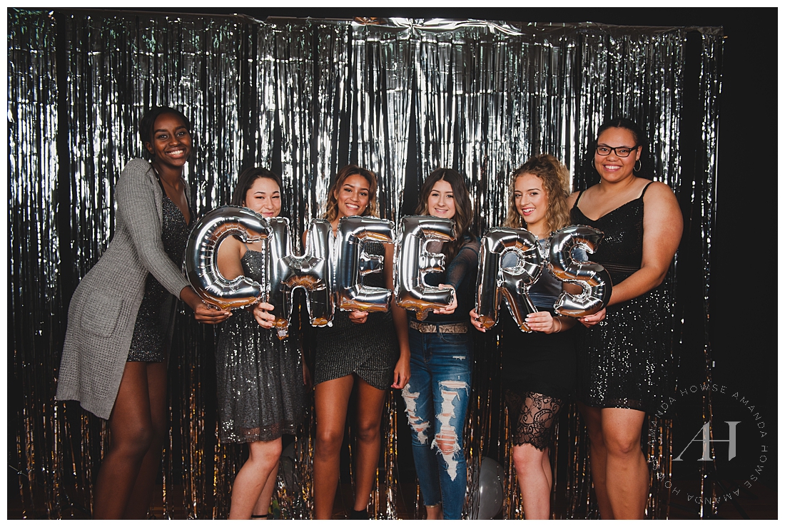 New Year's Eve photos with Cheers balloons photographed by Amanda Howse Photography