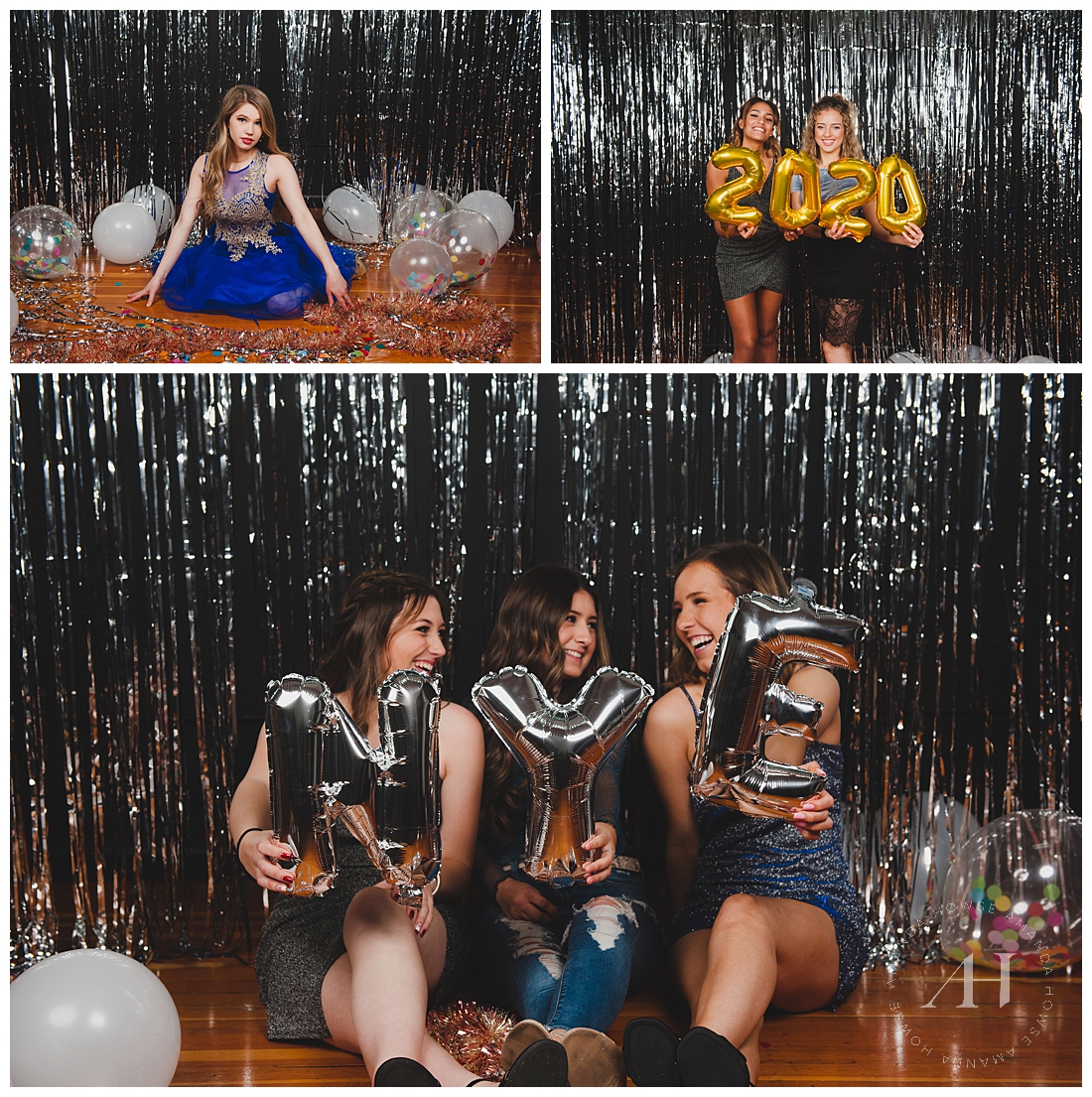 2020 and NYE Balloons for fun themed portraits for the class of 2020 photographed by Amanda Howse