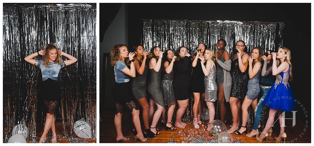 Sparkling cider toast with the class of 2020 for themed NYE shoot photographed by Tacoma senior portrait photographer Amanda Howse