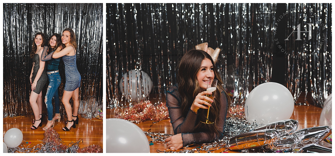 Cute NYE outfit ideas and themed photoshoot photographed by Tacoma senior photographer Amanda Howse