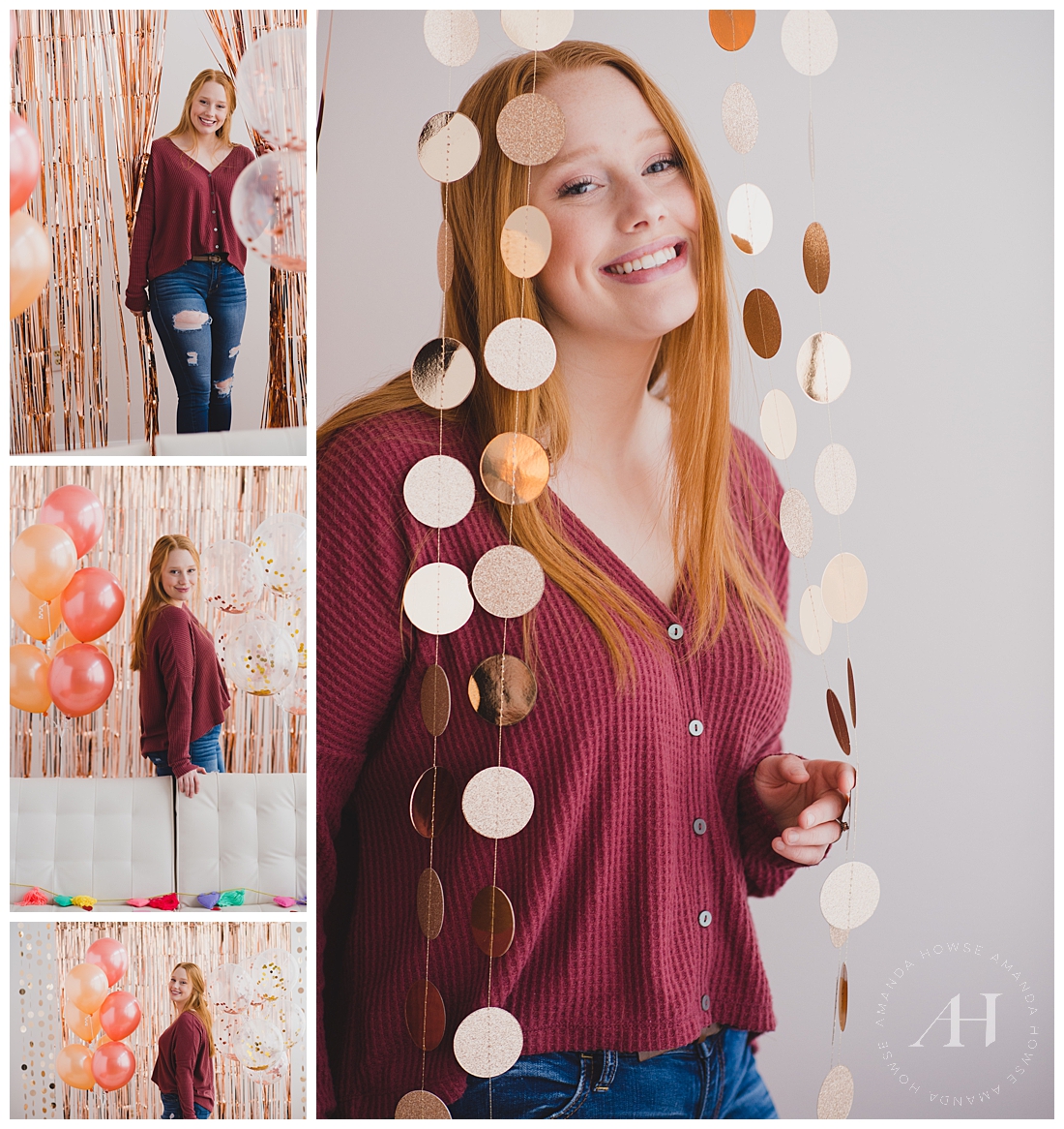 Playful Valentine's Day Portraits with Fun Backdrop and Balloons | Photographed by Tacoma Senior Photographer Amanda Howse