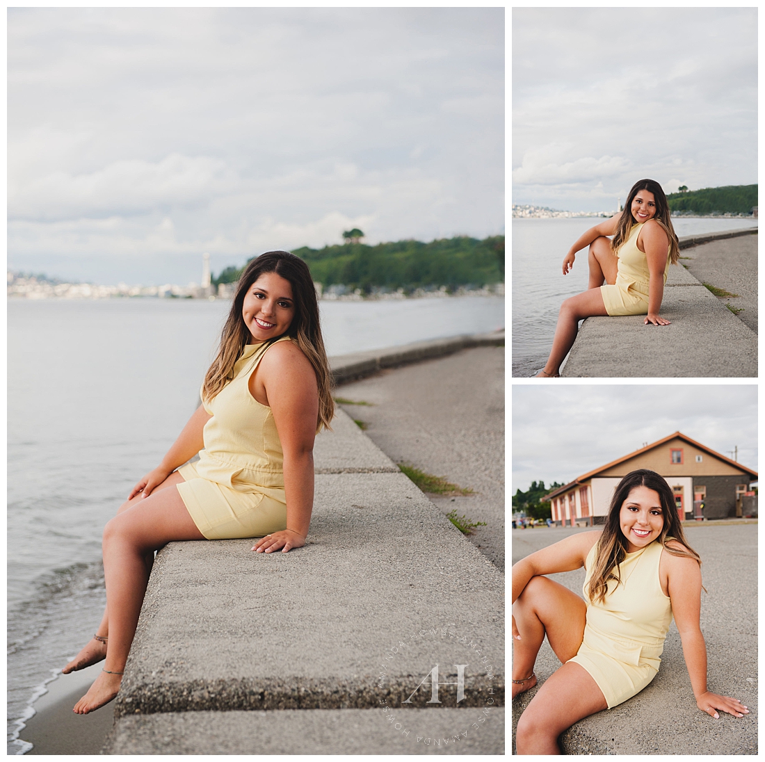 Alki Beach Senior Session with Cute Yellow Romper Photographed by Tacoma Senior Photographer Amanda Howse