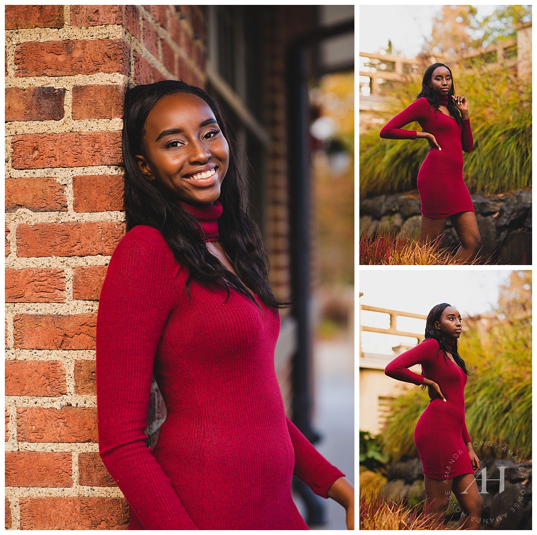 Senior Pose Ideas with Brick Wall and Cute Outfit | Photographed by Tacoma Senior Photographer Amanda Howse