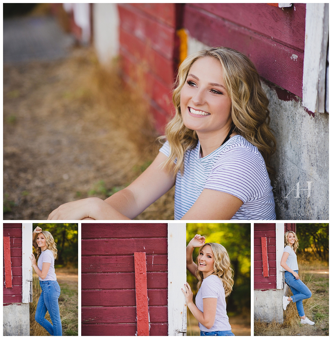 Rustic Senior Portraits in front of a classic red barn photographed by Tacoma Senior Photographer Amanda Howse