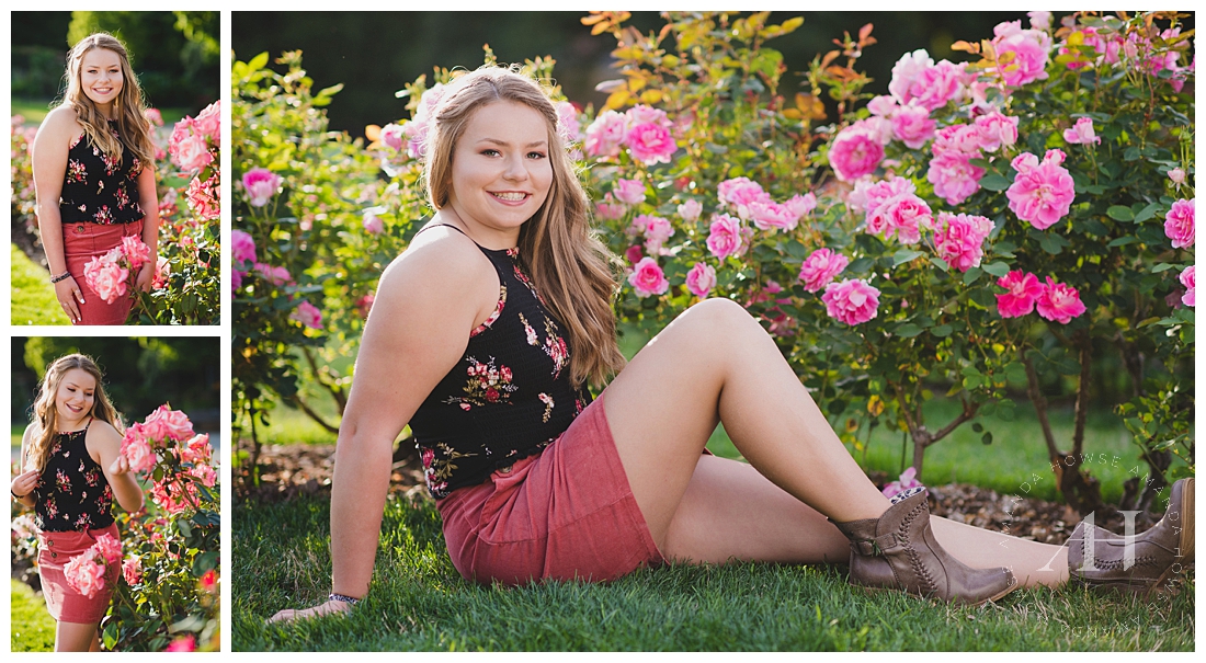 Rose Garden Senior Portraits with Floral Outfit Ideas Photographed by Tacoma Senior Photographer Amanda Howse